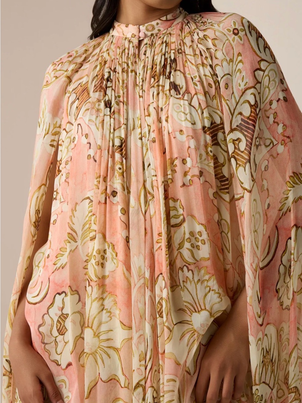 HEMANT & NANDITA Pink and Gold Floral Maxi Cape Dress - Picture 6 of 13